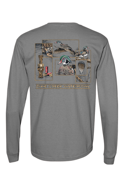 Adult Wood Duck Collage - Comfort Colors Long Sleeve Pocket T-Shirt