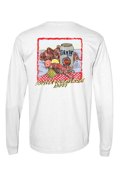 Adult Southern Saturday Nights - Comfort Colors Long Sleeve Pocket T-Shirt